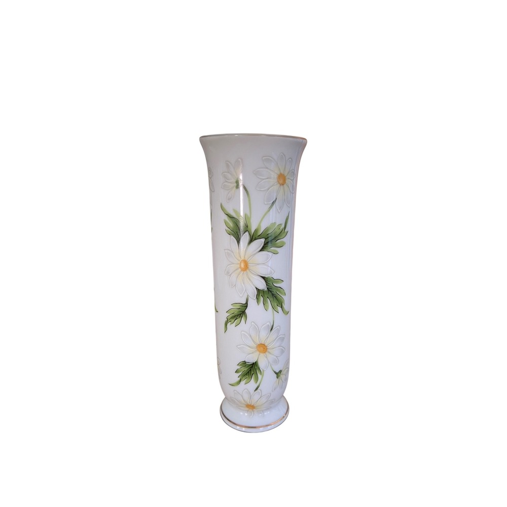 Vintage Lefton Japan White Daisy Bud Vase Gold Trim Porcelain 1367 Floral 6.25"